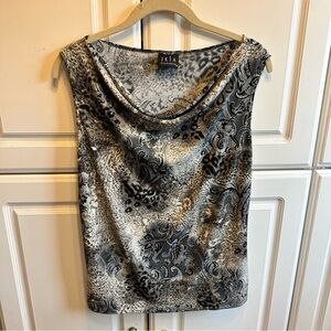 JKLA Draped Cowl Neck Sleeveless Top in Gray Print